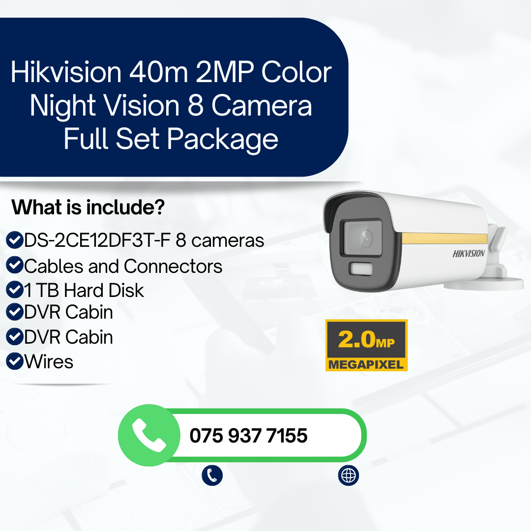 Hikvision Outdoor Full Color 40m Night vision Cameras Full Package - 8 Cameras - Image 1