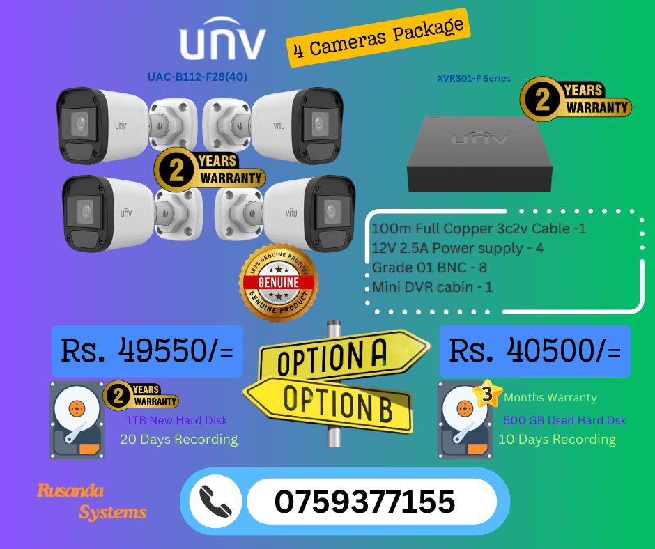 CCTV Package 4ch Uniview Budget 4CH IR 20M Analog Camera Package - Image 1